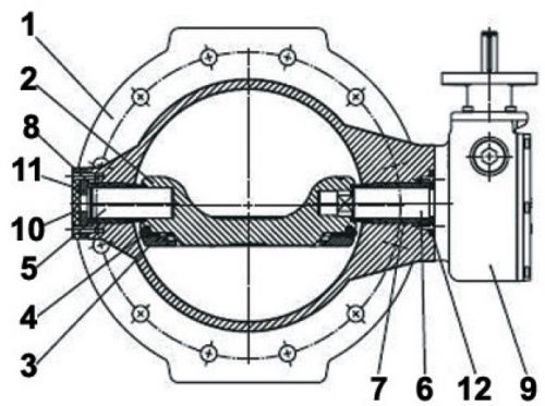Изображение конструкции поворотно-дисковой задвижки